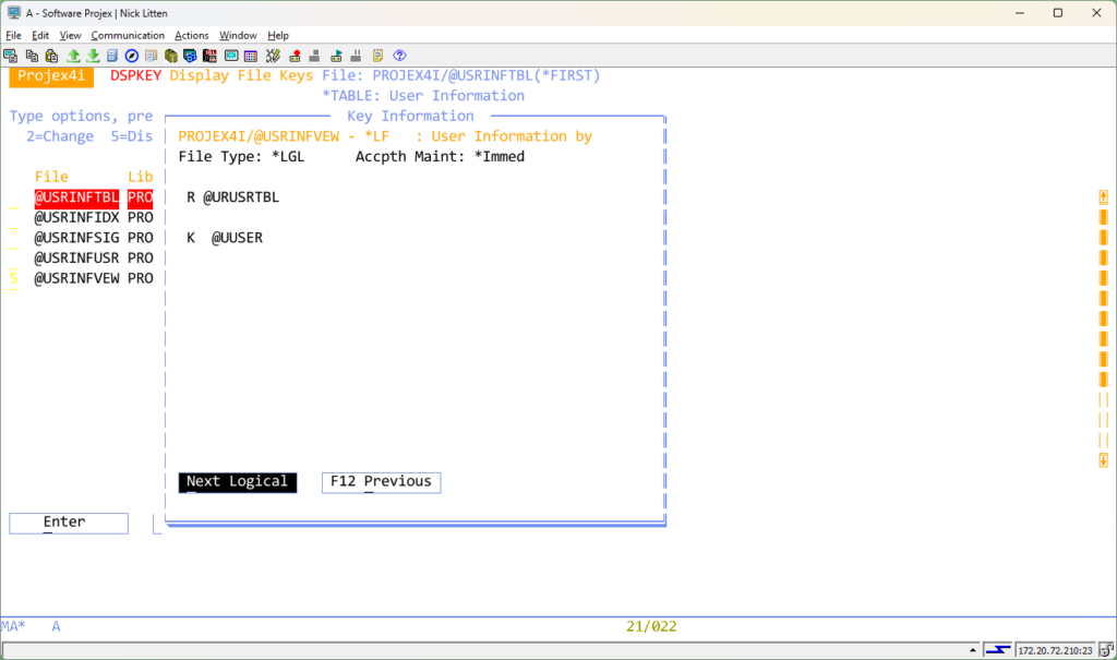 DSPKEY - Display Key KEY FROM LF