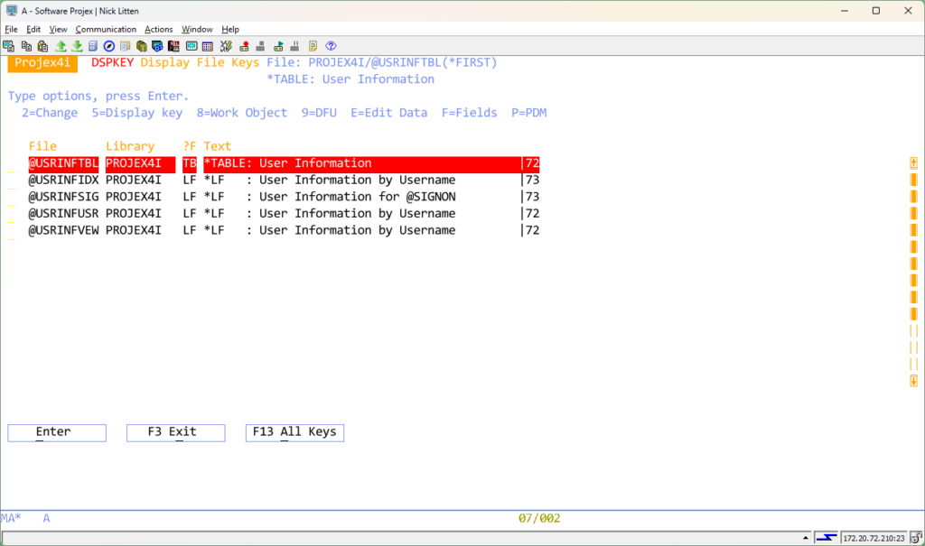 DSPKEY - Display Key KEY FROM LF