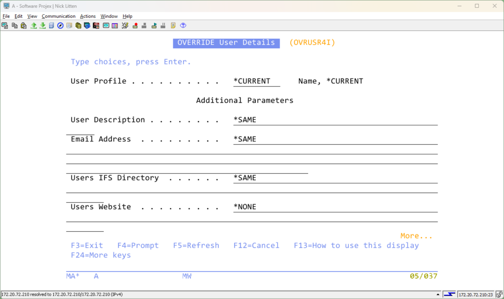 OVRUSR4I - Override User Setting in IBM i