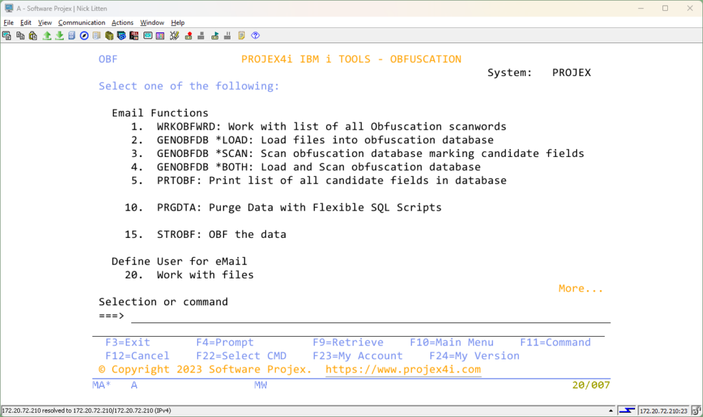 PROJEX4i IBM i TOOLS - PII Data Obfuscation