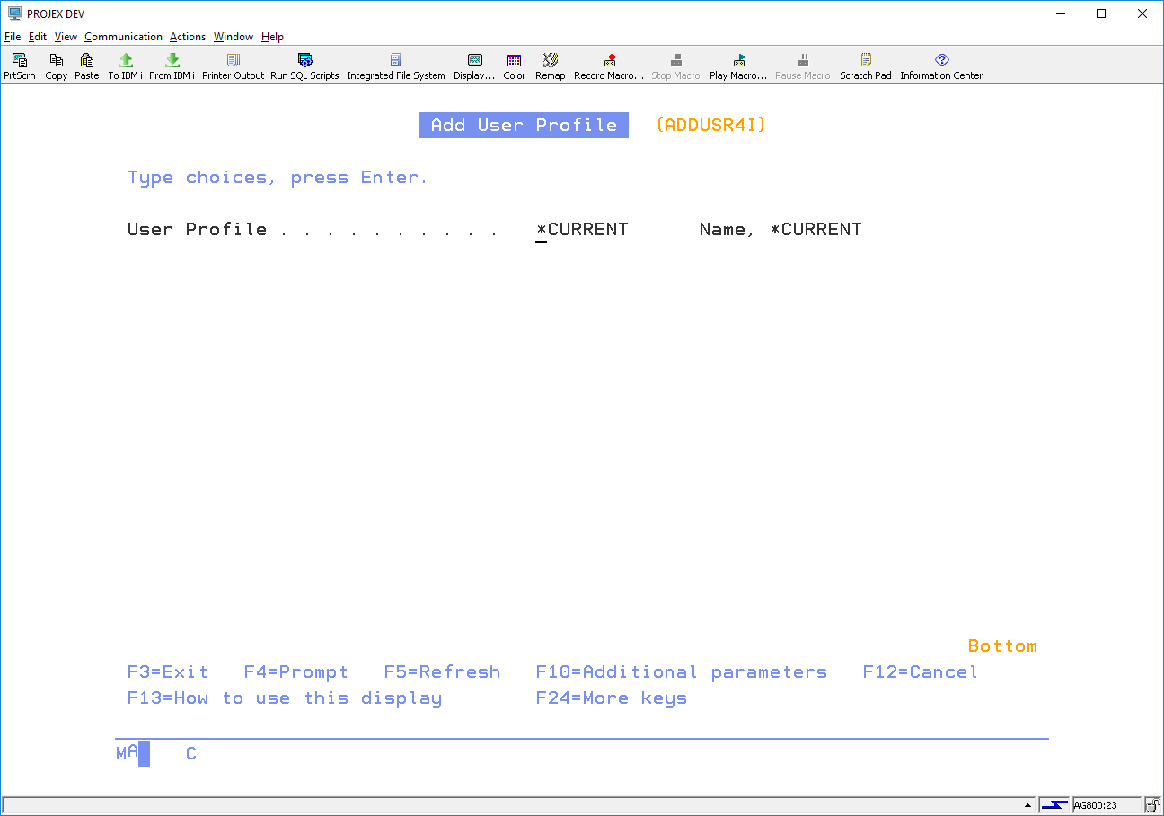 ADDUSR4I - Defining an IBM i User to Projex4i